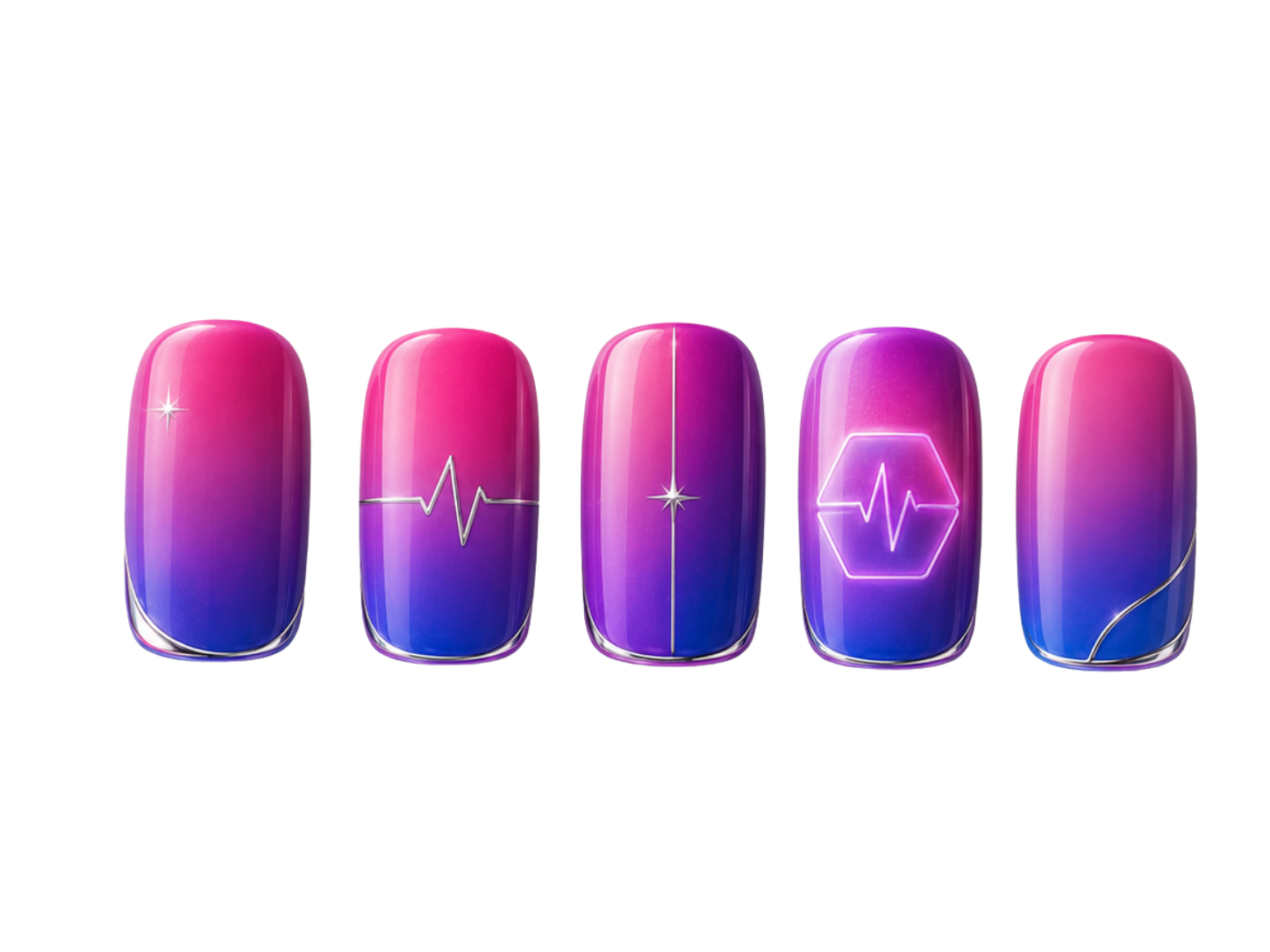 magenta block press-on nails